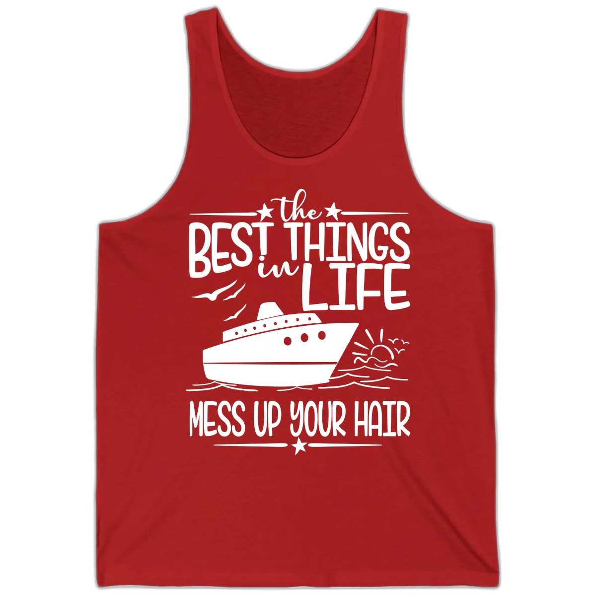 Best Things In Life Mess Up Your Hair Tank in Red