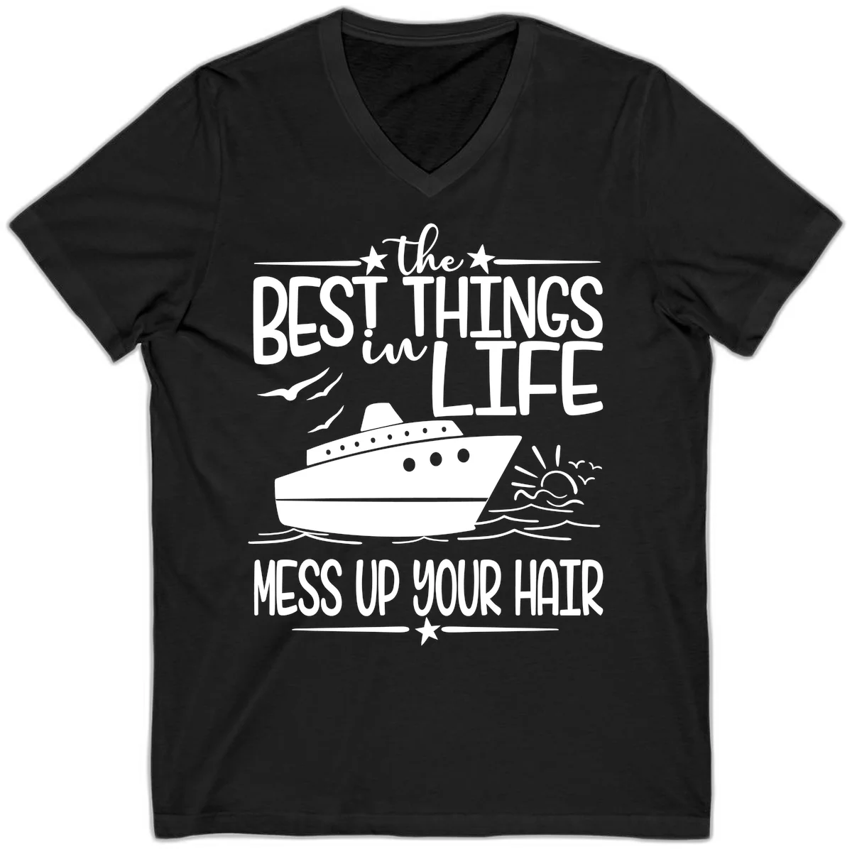 Best Things In Life Mess Up Your Hair V-Neck in Black