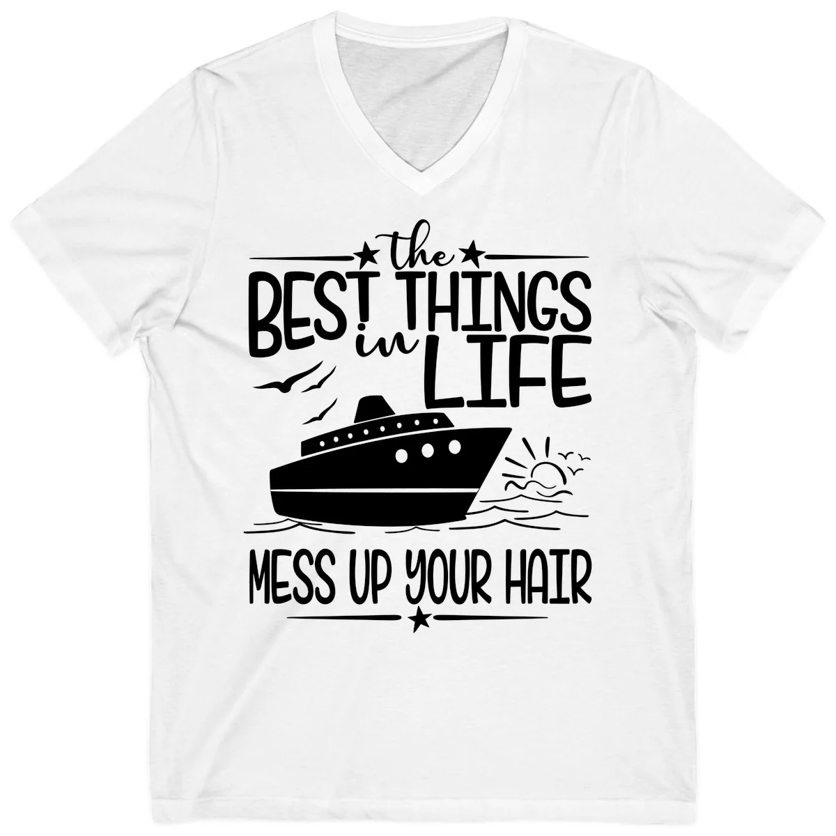 Best Things In Life Mess Up Your Hair V-Neck in White