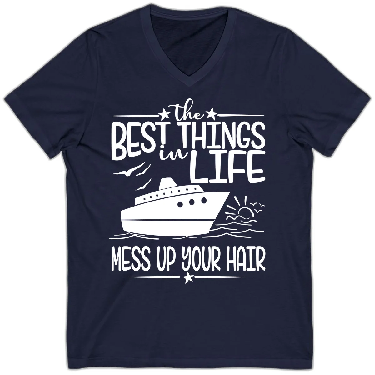 Best Things In Life Mess Up Your Hair V-Neck in Navy