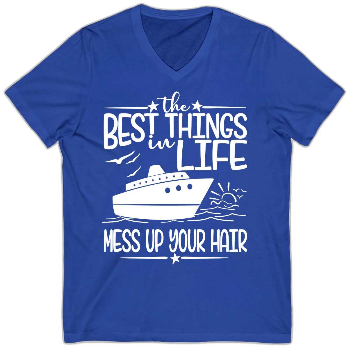 Best Things In Life Mess Up Your Hair V-Neck in True Royal
