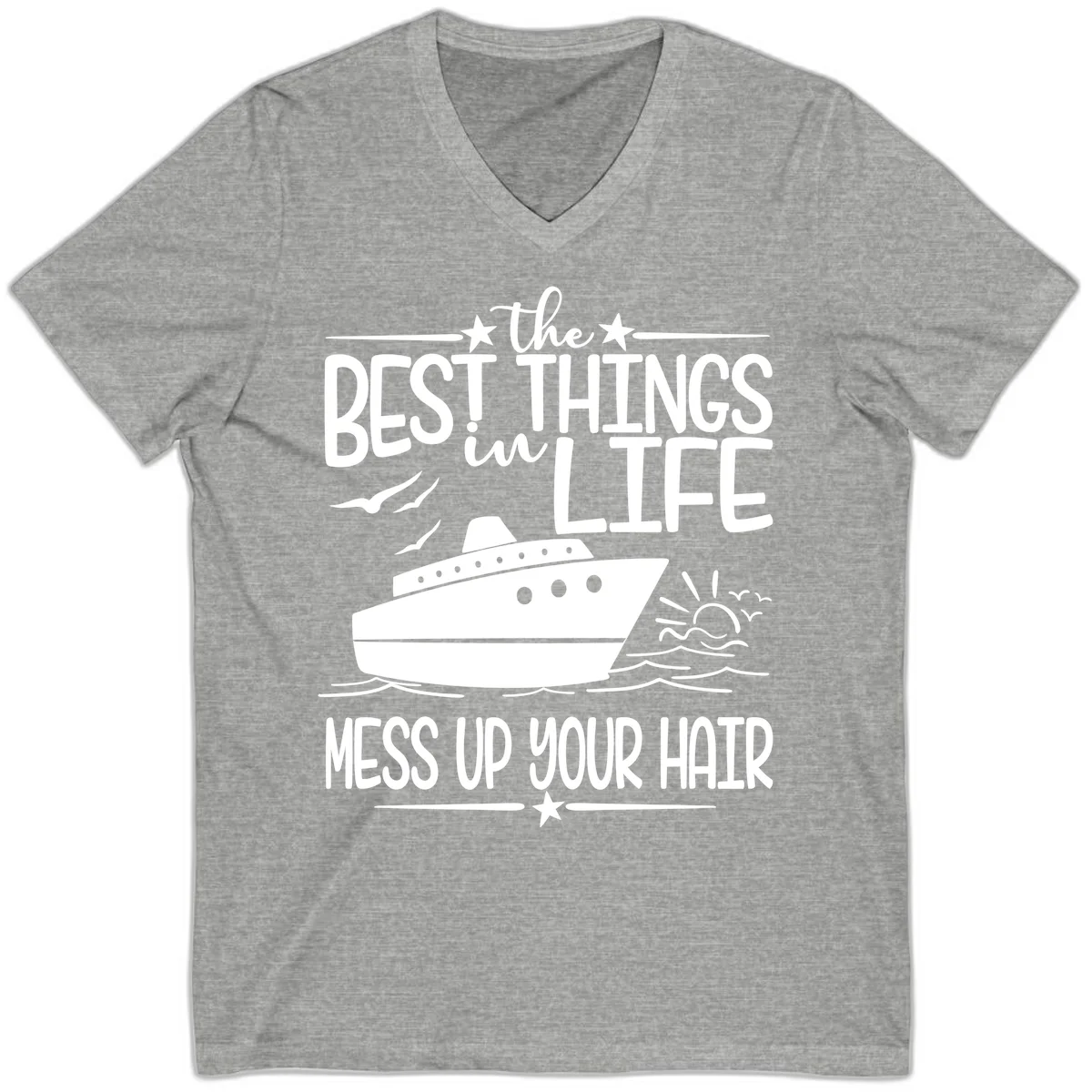 Best Things In Life Mess Up Your Hair V-Neck in Athletic Heather