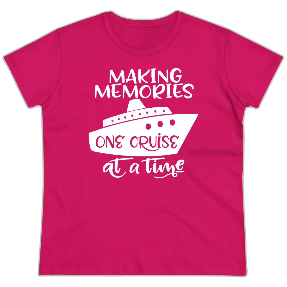 Making Memories One Cruise At A Time Ladies Tee in Heliconia
