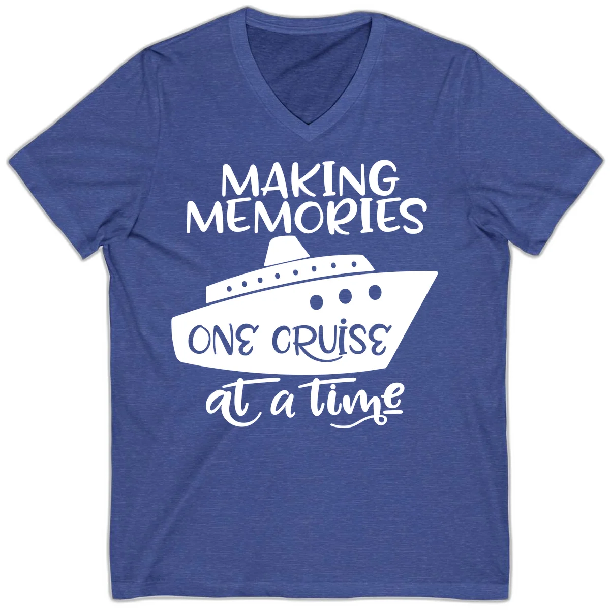 Making Memories One Cruise At A Time V-Neck in Heather True Royal