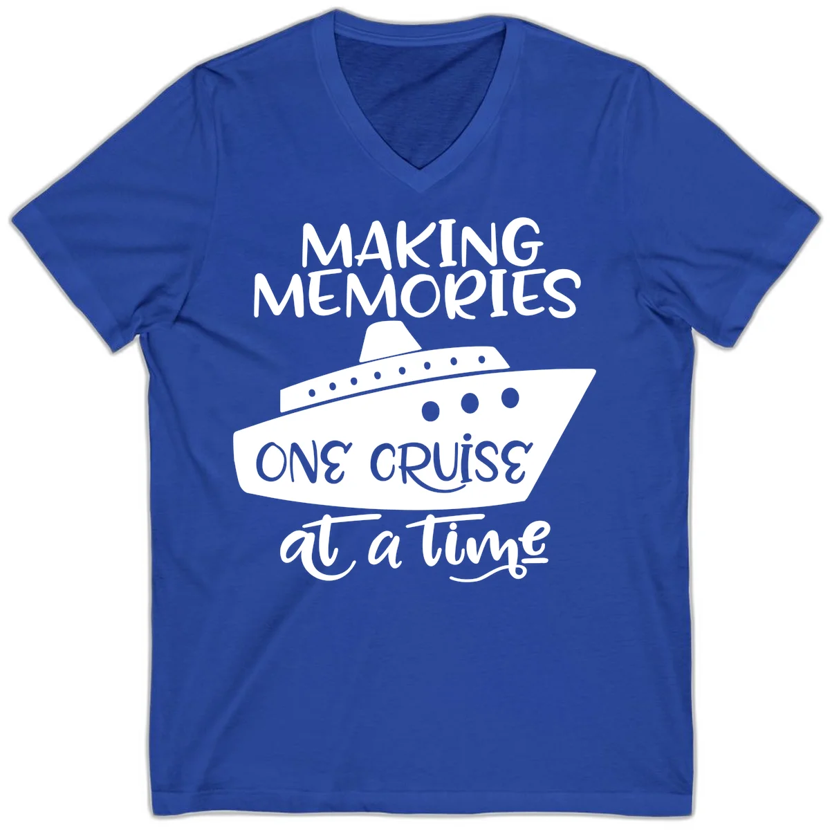 Making Memories One Cruise At A Time V-Neck in True Royal