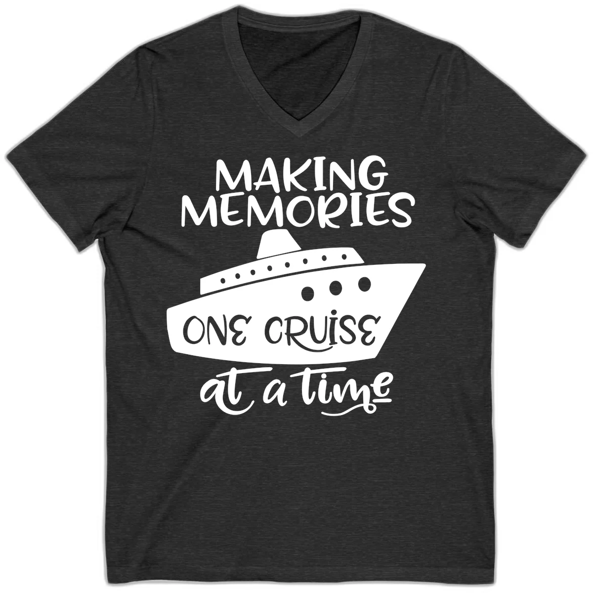 Making Memories One Cruise At A Time V-Neck in Dark Grey Heather