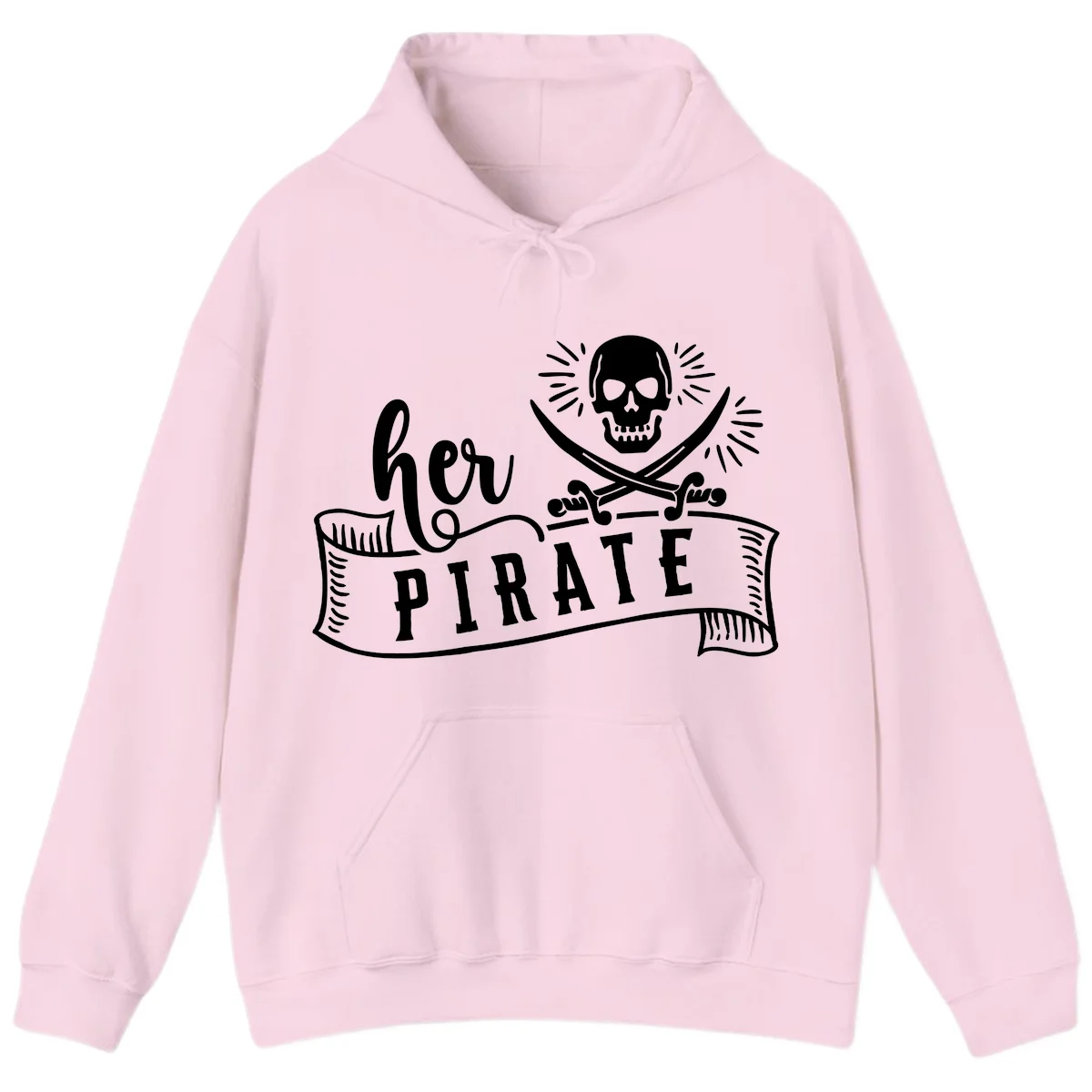 Ahoy Pirate Skull & Crossbones Hoodie in Light Pink