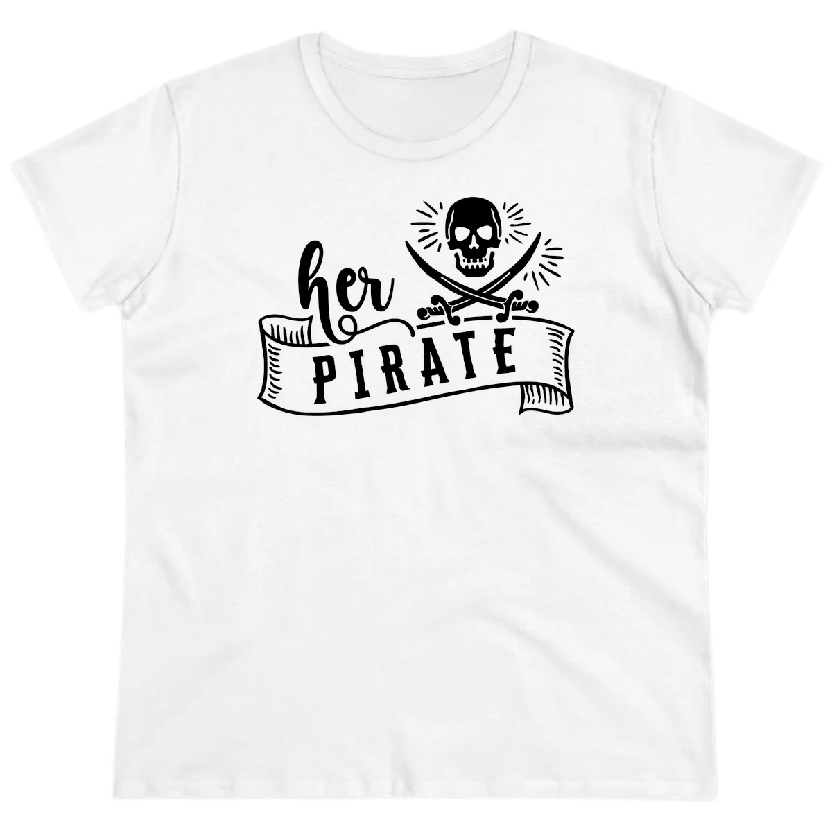 Ahoy Pirate Skull & Crossbones Ladies Tee in White