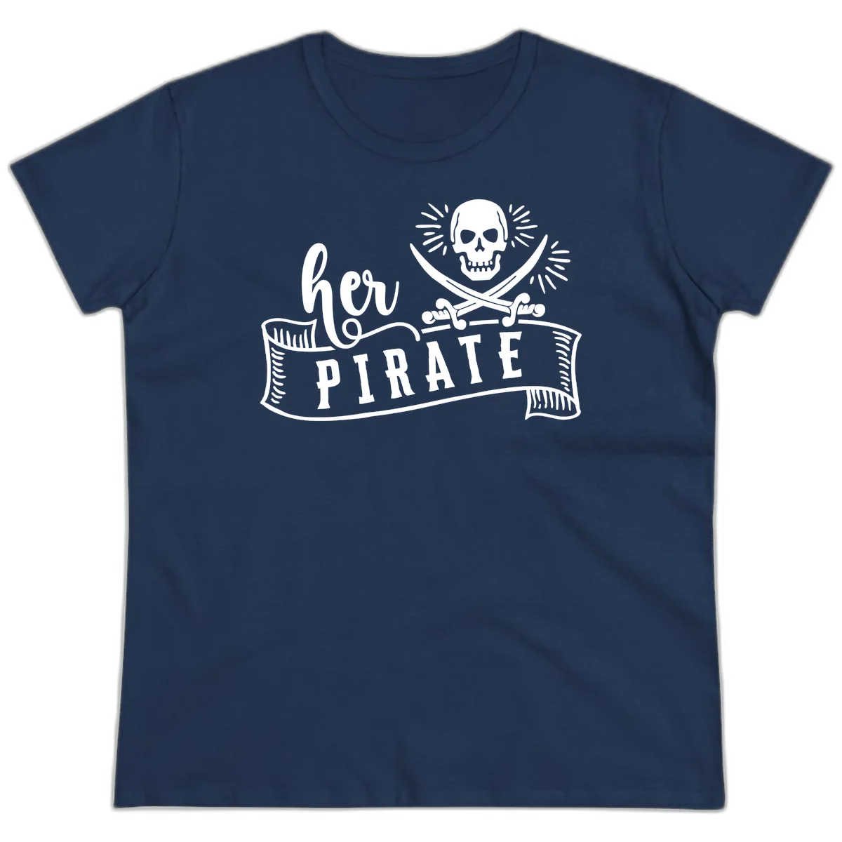Ahoy Pirate Skull & Crossbones Ladies Tee in Navy