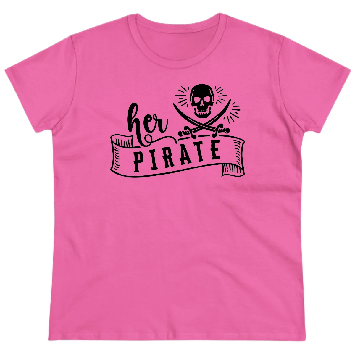 Ahoy Pirate Skull & Crossbones Ladies Tee in Azalea
