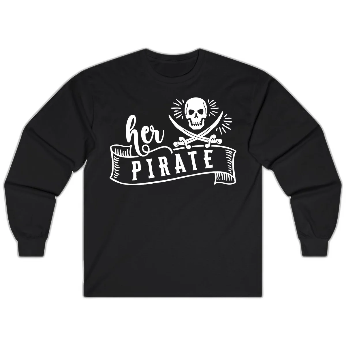 Ahoy Pirate Skull & Crossbones Long Sleeve in Black