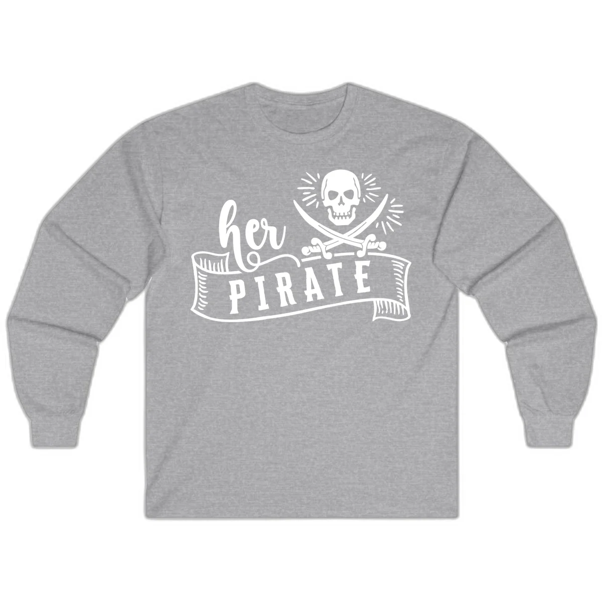 Ahoy Pirate Skull & Crossbones Long Sleeve in Sport Grey