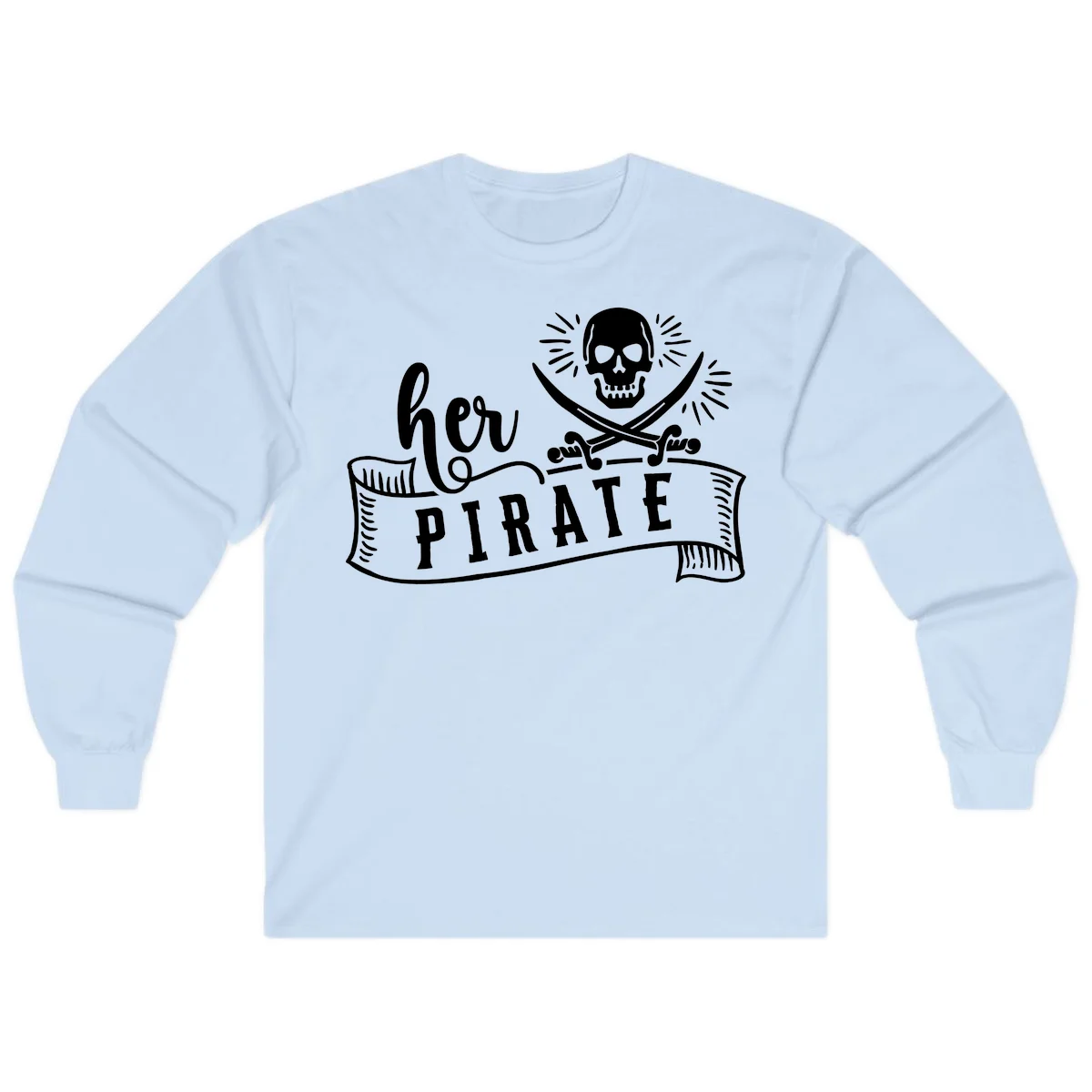 Ahoy Pirate Skull & Crossbones Long Sleeve in Light Blue