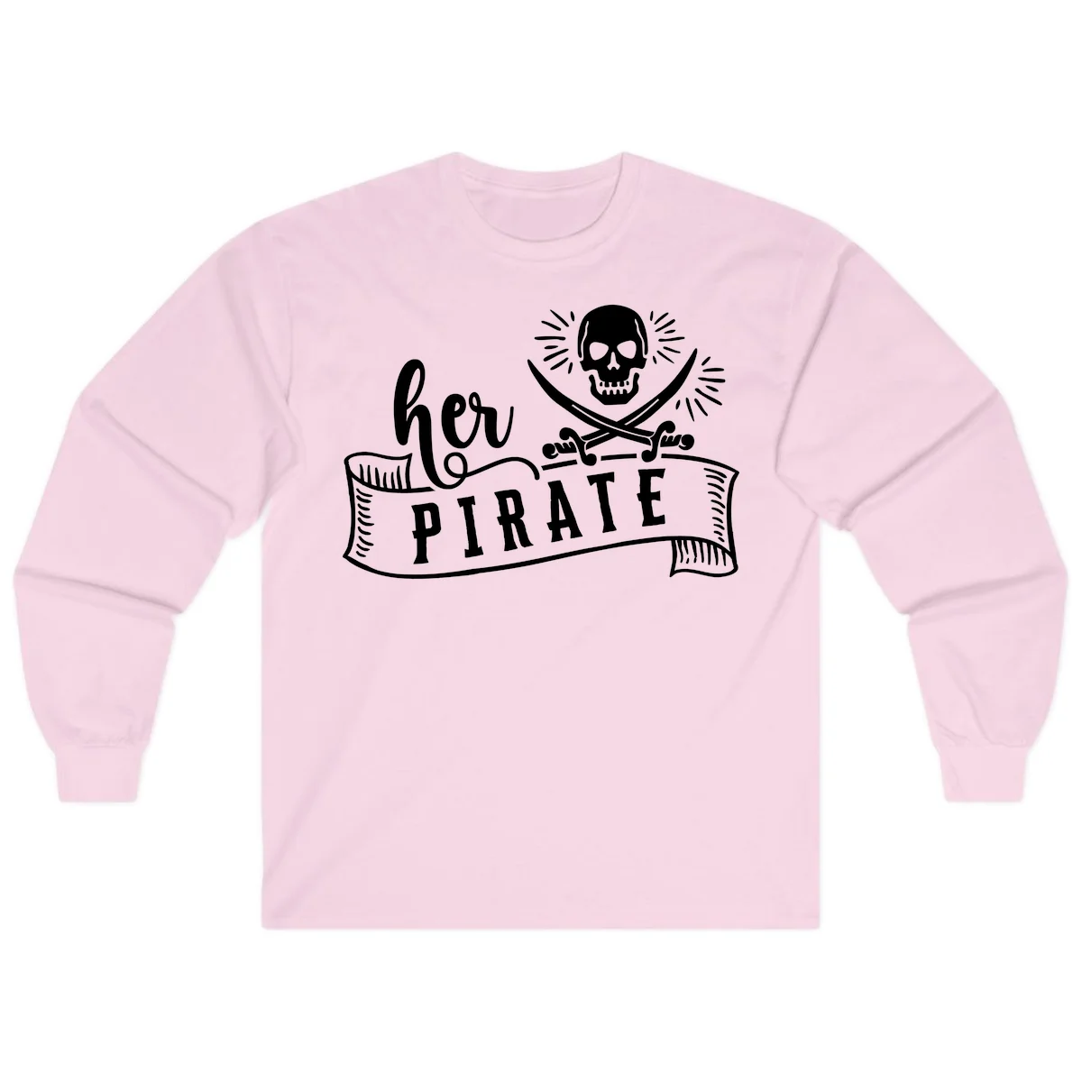 Ahoy Pirate Skull & Crossbones Long Sleeve in Light Pink