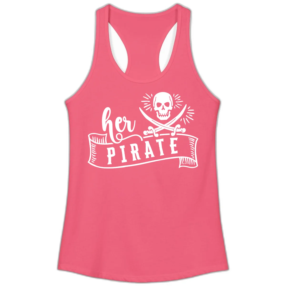 Ahoy Pirate Skull & Crossbones Ladies Tank in Hot Pink