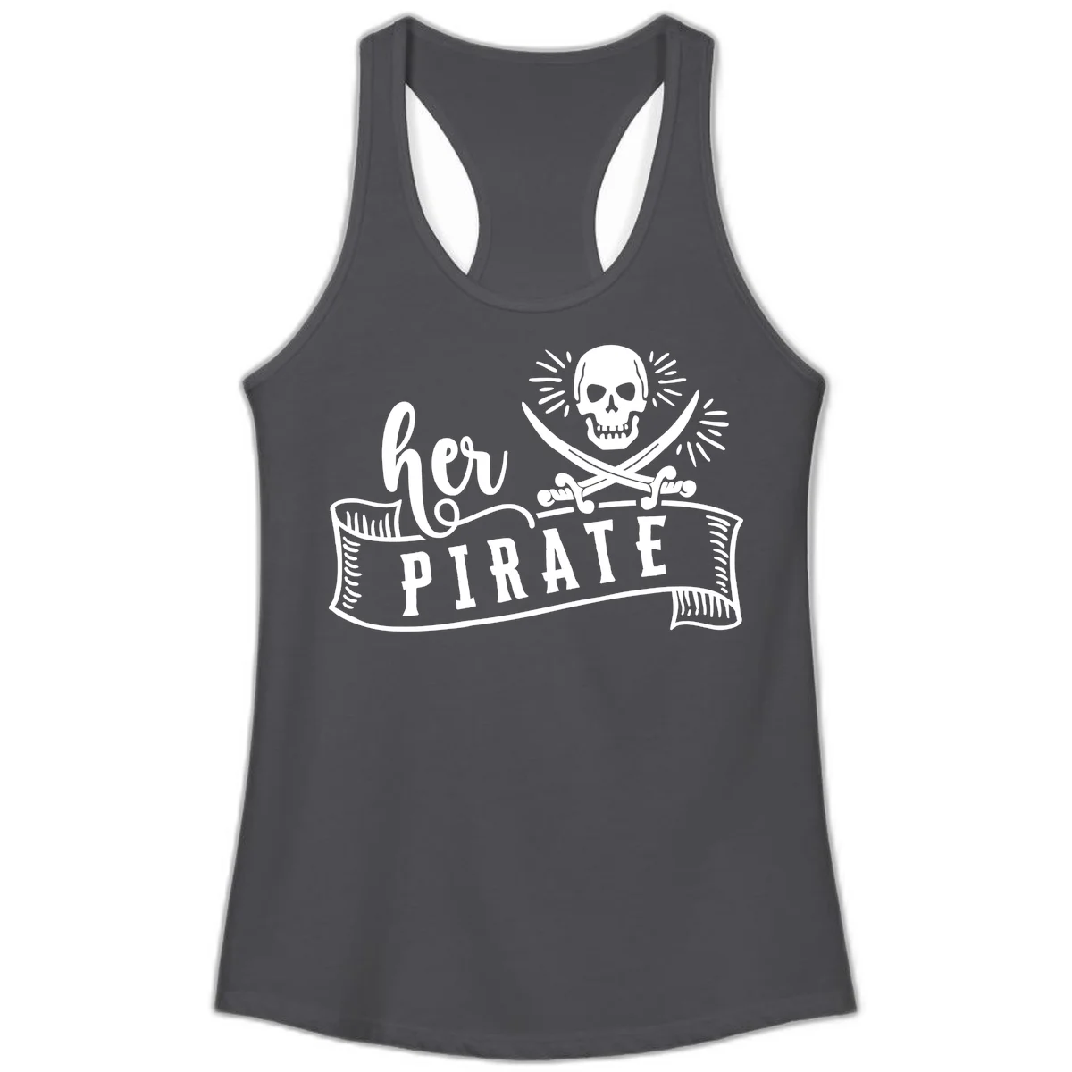 Ahoy Pirate Skull & Crossbones Ladies Tank in Solid Dark Gray