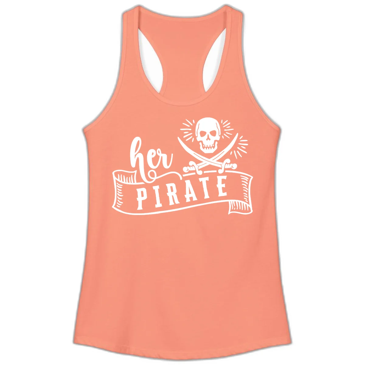 Ahoy Pirate Skull & Crossbones Ladies Tank in Solid Light Orange