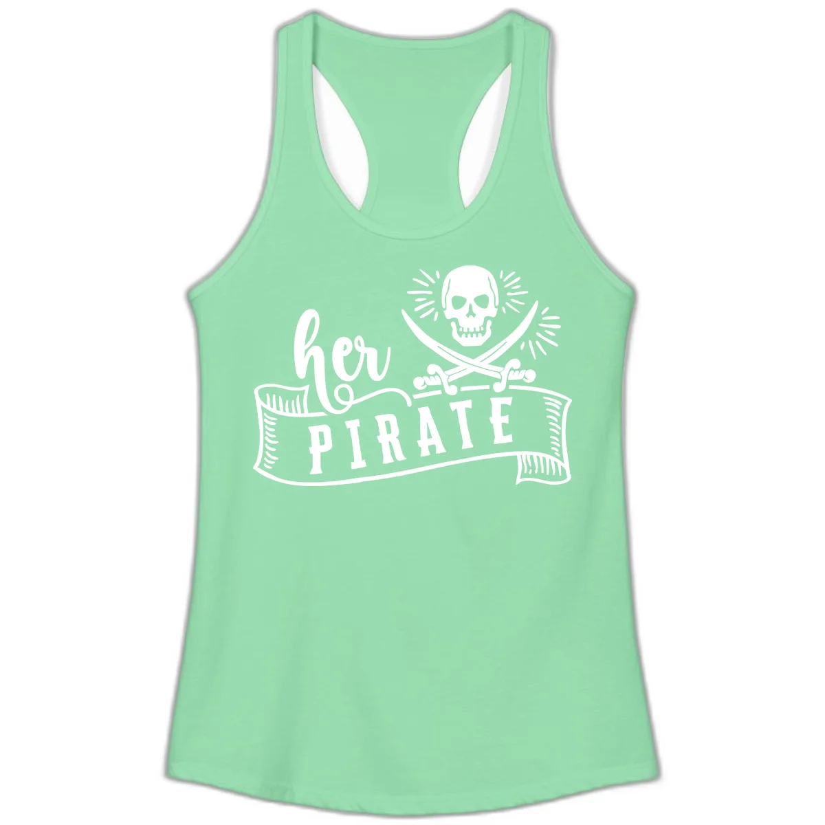 Ahoy Pirate Skull & Crossbones Ladies Tank in Solid Mint