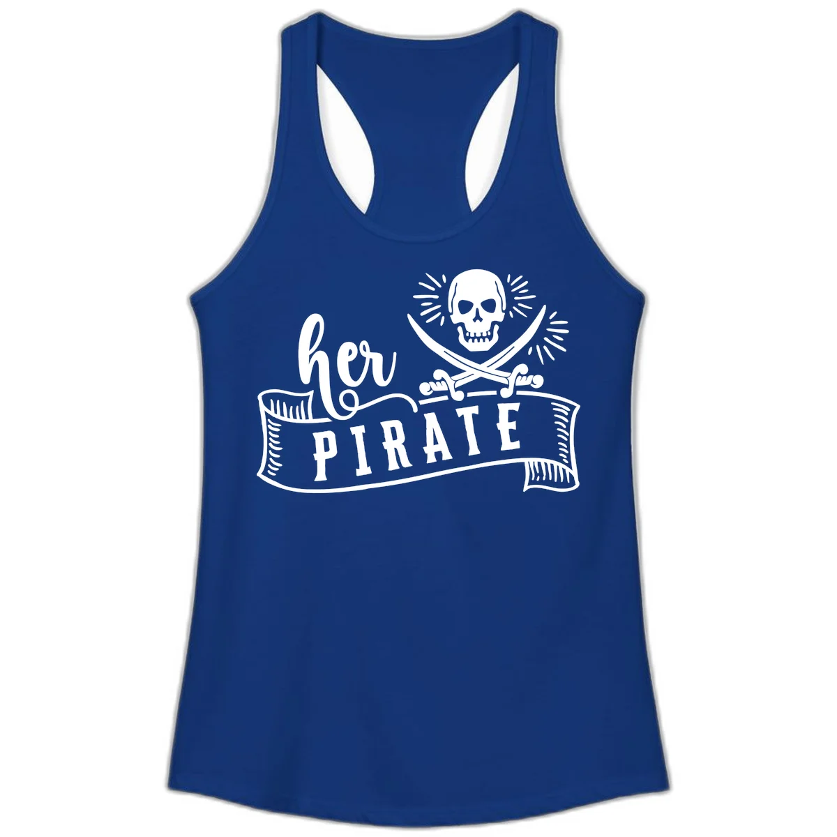 Ahoy Pirate Skull & Crossbones Ladies Tank in Solid Royal