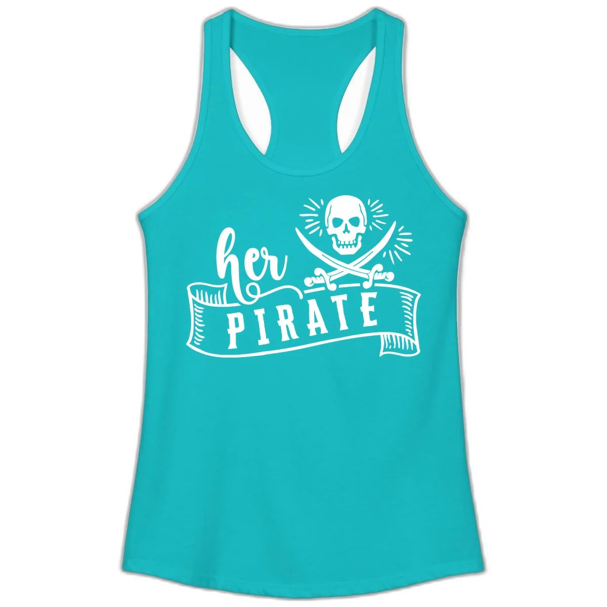 Ahoy Pirate Skull & Crossbones Ladies Tank in Tahiti Blue