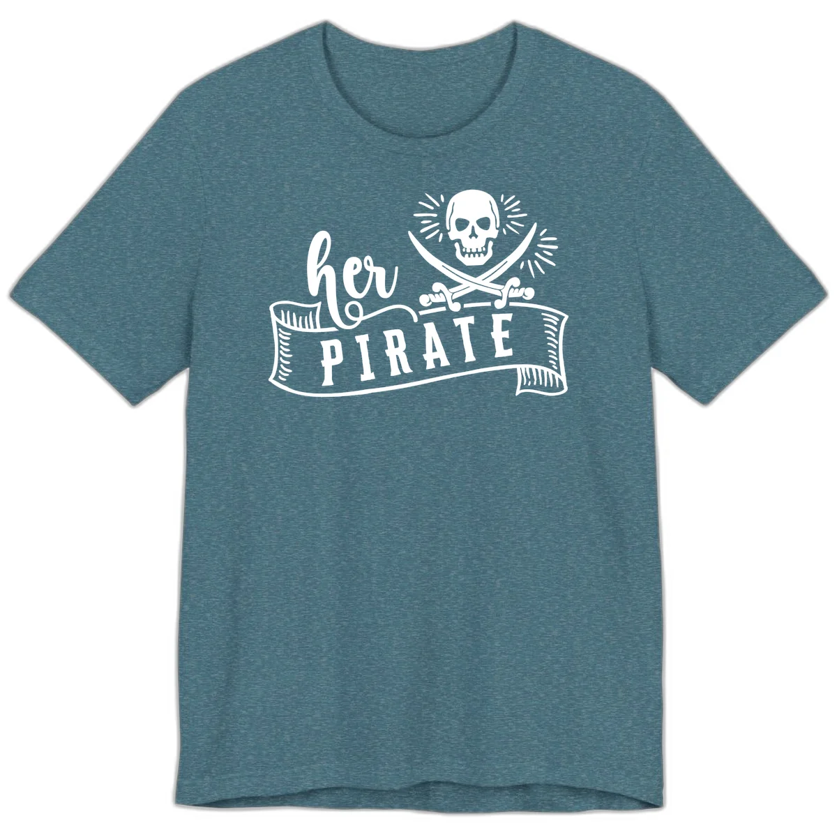 Ahoy Pirate Skull & Crossbones Premium T-Shirt in Heather Deep Teal