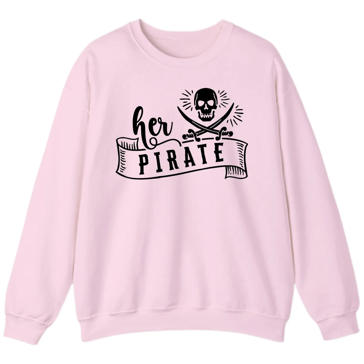 Ahoy Pirate Skull & Crossbones Sweatshirt in Light Pink