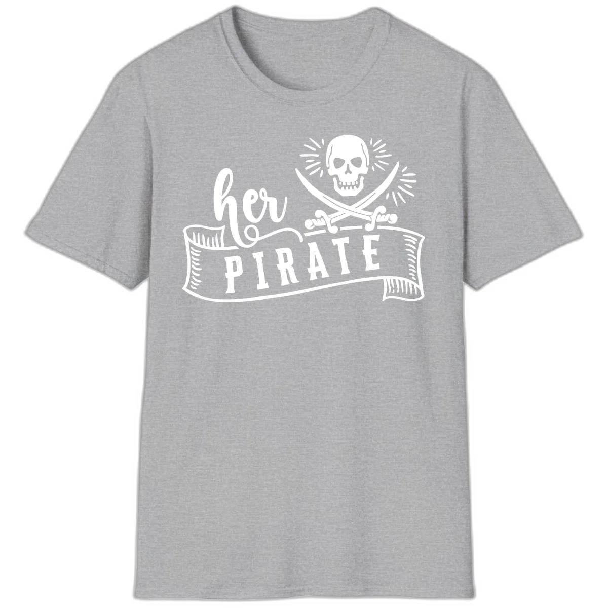 Ahoy Pirate Skull & Crossbones T-Shirt in Sport Grey