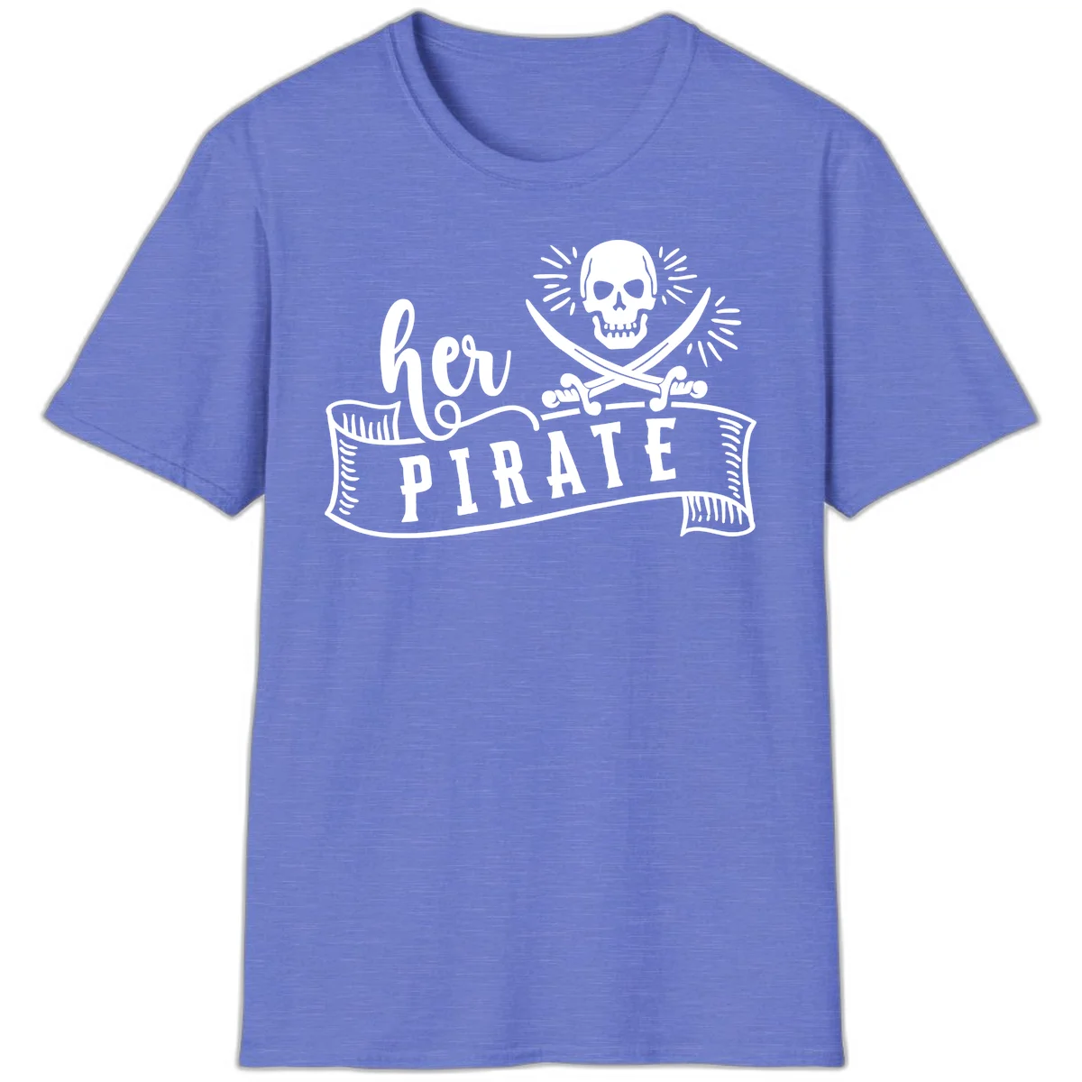 Ahoy Pirate Skull & Crossbones T-Shirt in Heather Royal
