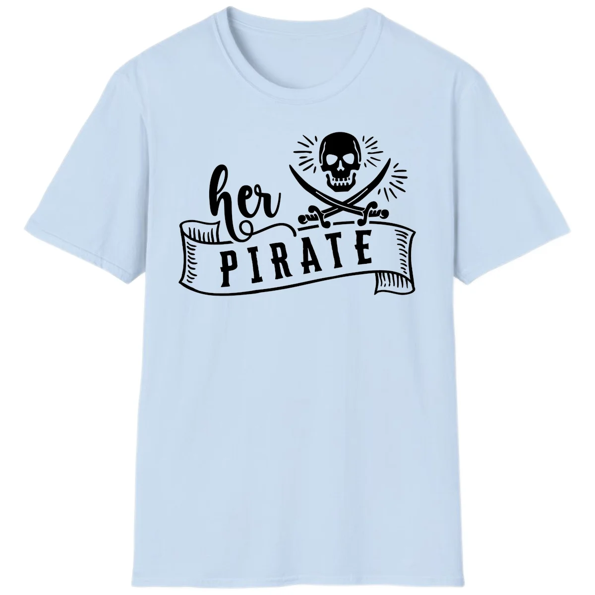 Ahoy Pirate Skull & Crossbones T-Shirt in Light Blue