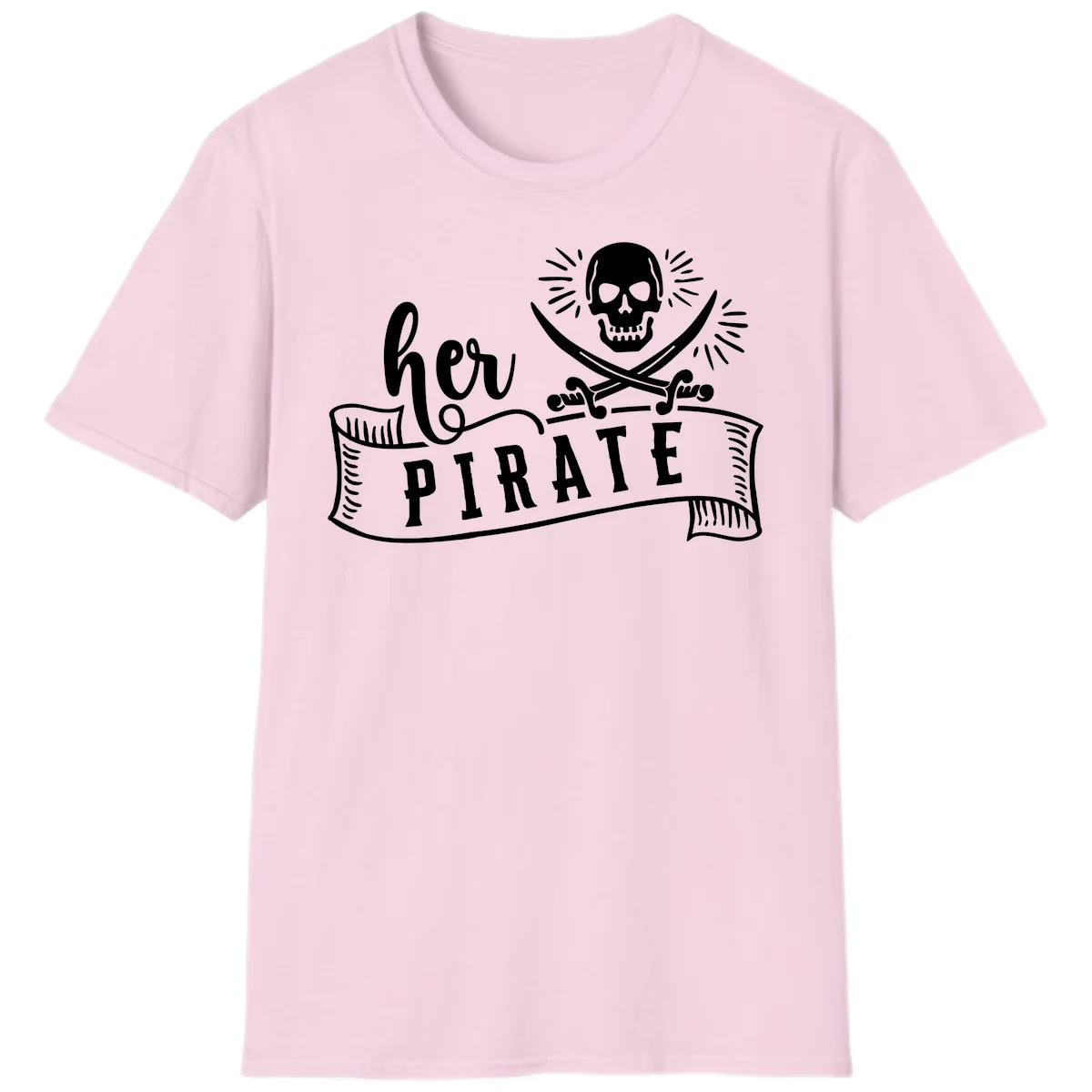 Ahoy Pirate Skull & Crossbones T-Shirt in Light Pink