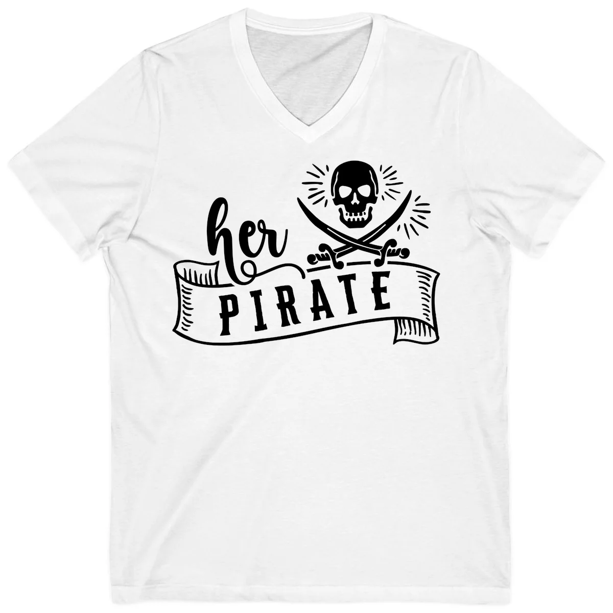 Ahoy Pirate Skull & Crossbones V-Neck in White
