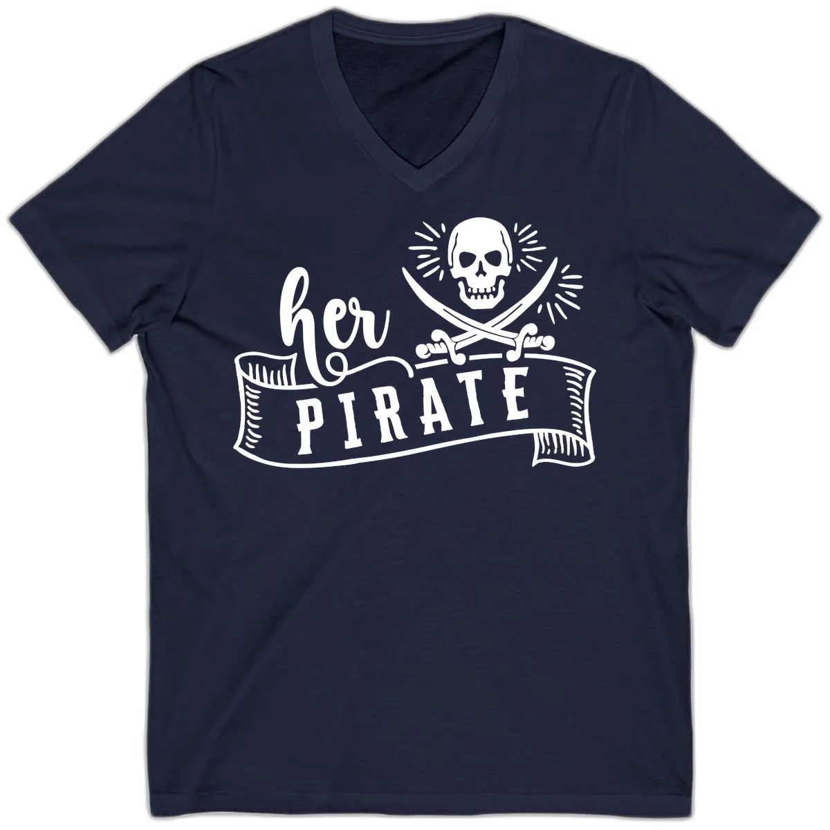 Ahoy Pirate Skull & Crossbones V-Neck in Navy