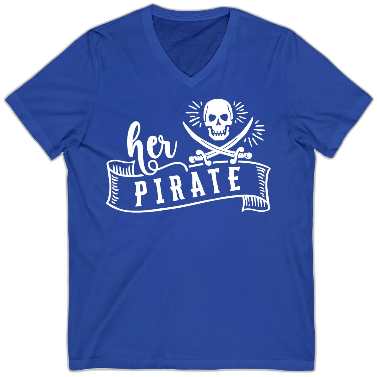 Ahoy Pirate Skull & Crossbones V-Neck in True Royal