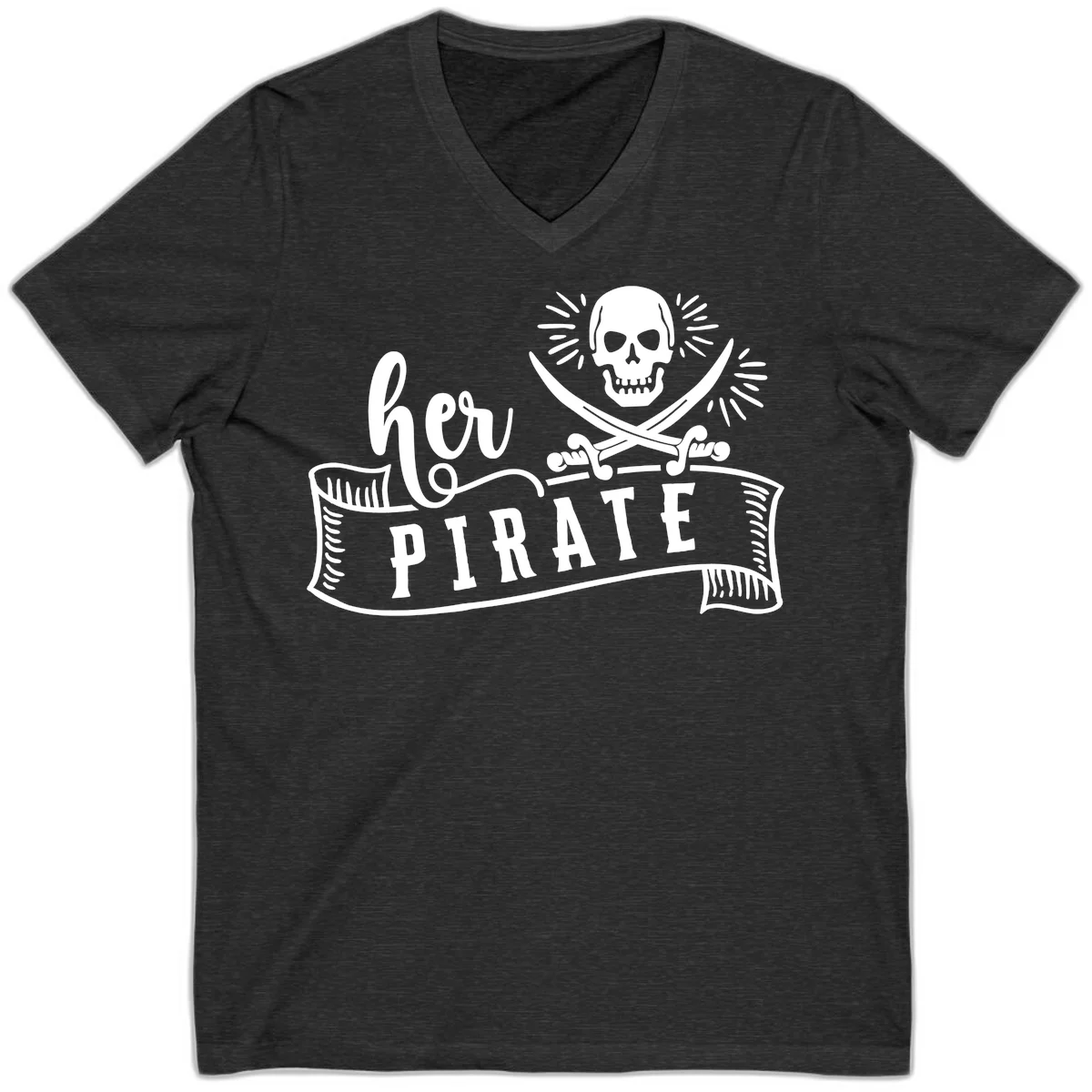 Ahoy Pirate Skull & Crossbones V-Neck in Dark Grey Heather