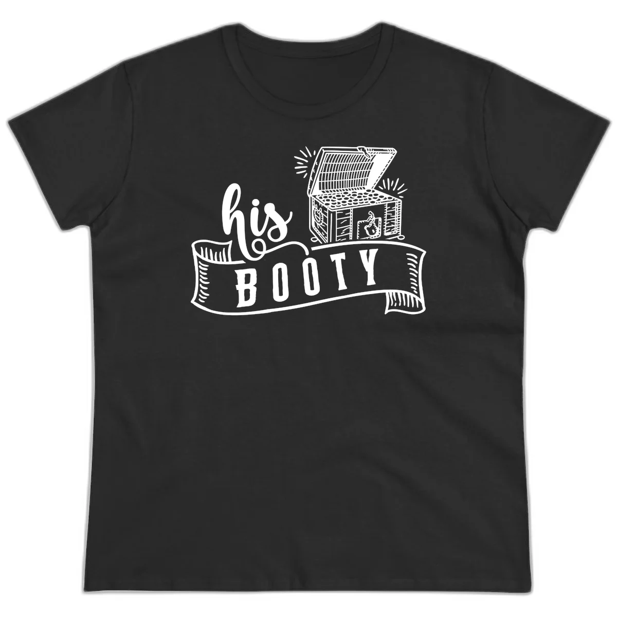 His Booty Treasure Chest Cruise Ladies Tee in Black