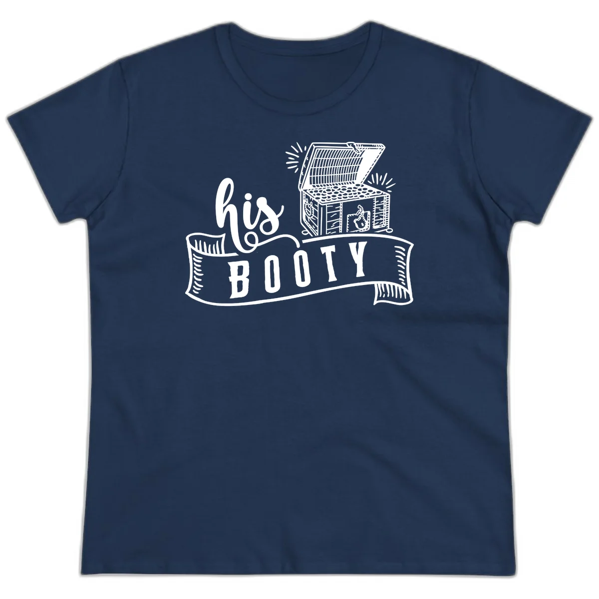 His Booty Treasure Chest Cruise Ladies Tee in Navy