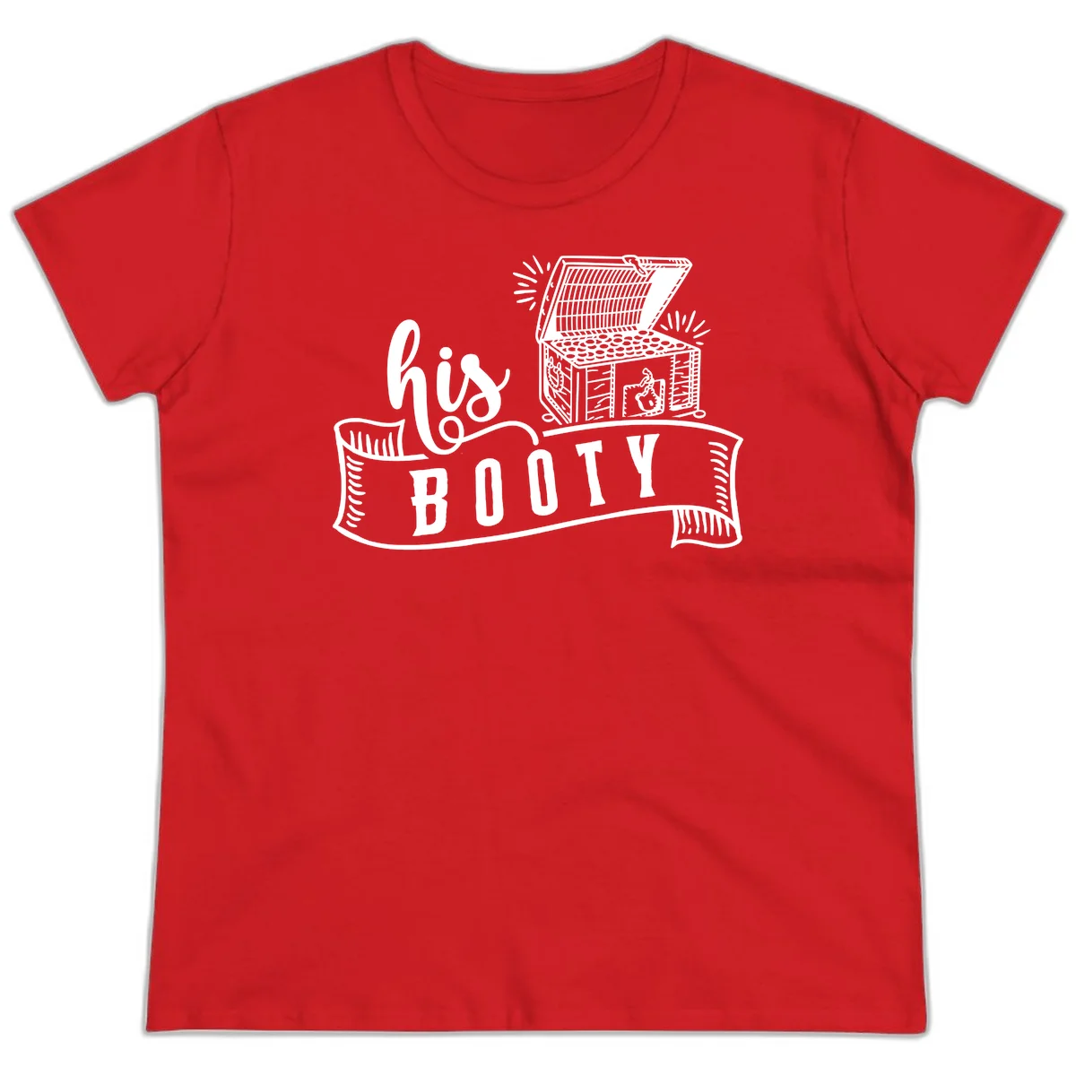 His Booty Treasure Chest Cruise Ladies Tee in Red
