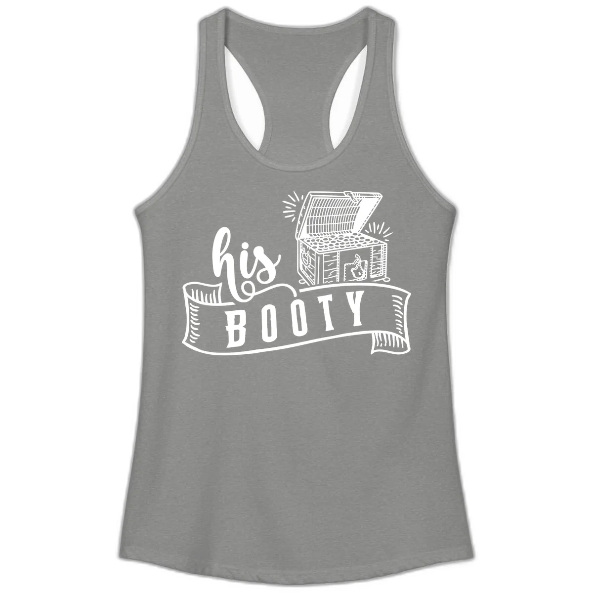 His Booty Treasure Chest Cruise Ladies Tank in Heather Grey