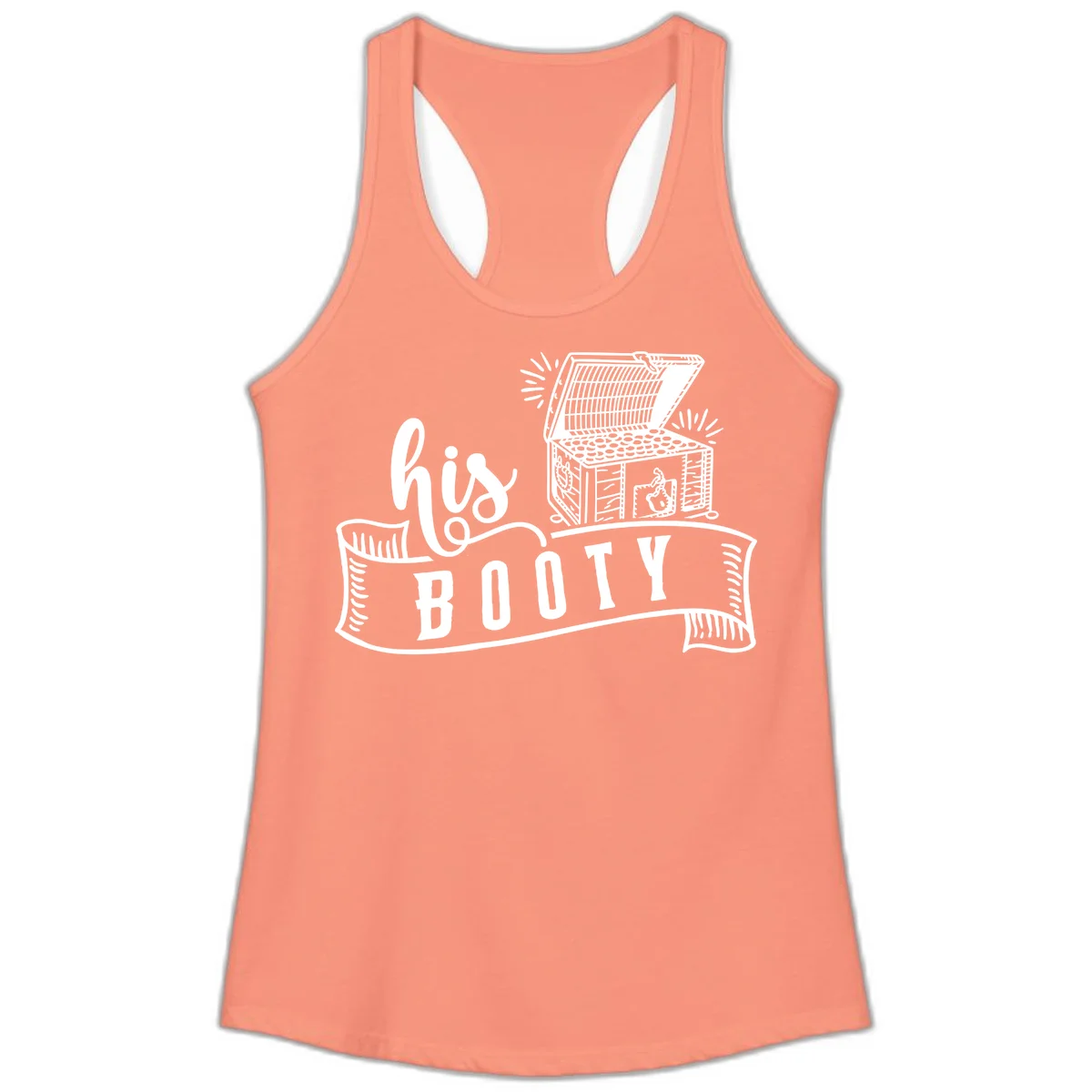 His Booty Treasure Chest Cruise Ladies Tank in Solid Light Orange