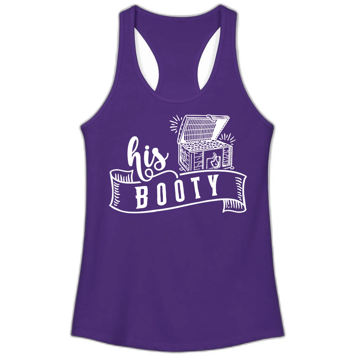 His Booty Treasure Chest Cruise Ladies Tank in Solid Purple Rush