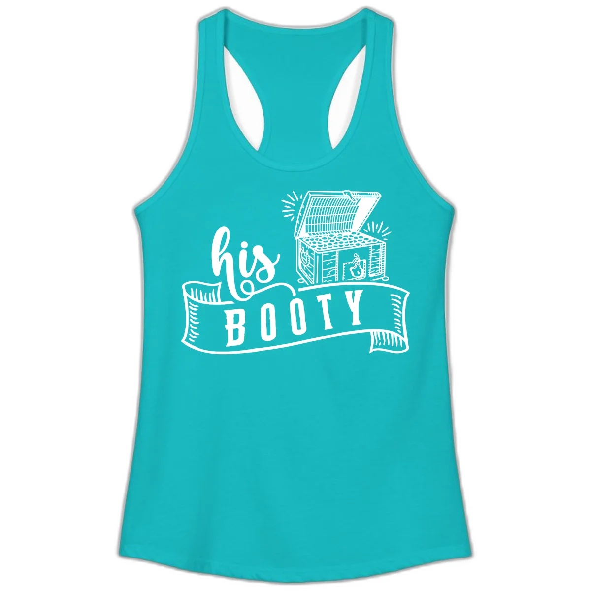 His Booty Treasure Chest Cruise Ladies Tank in Tahiti Blue