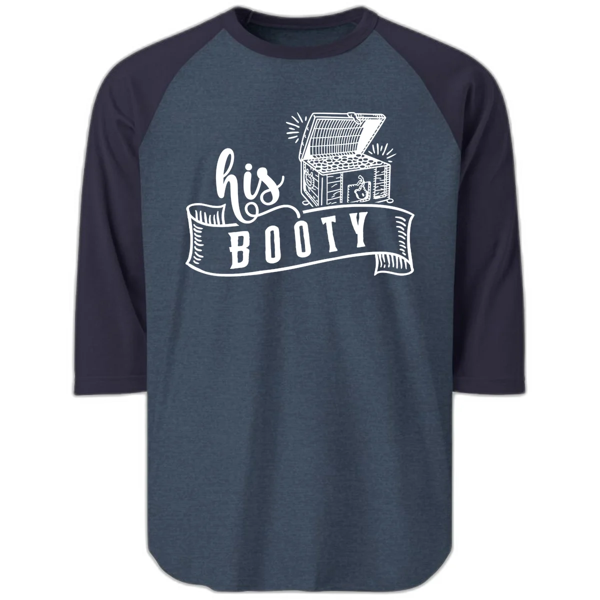 His Booty Treasure Chest Cruise Raglan 3/4 in Heather Denim Navy