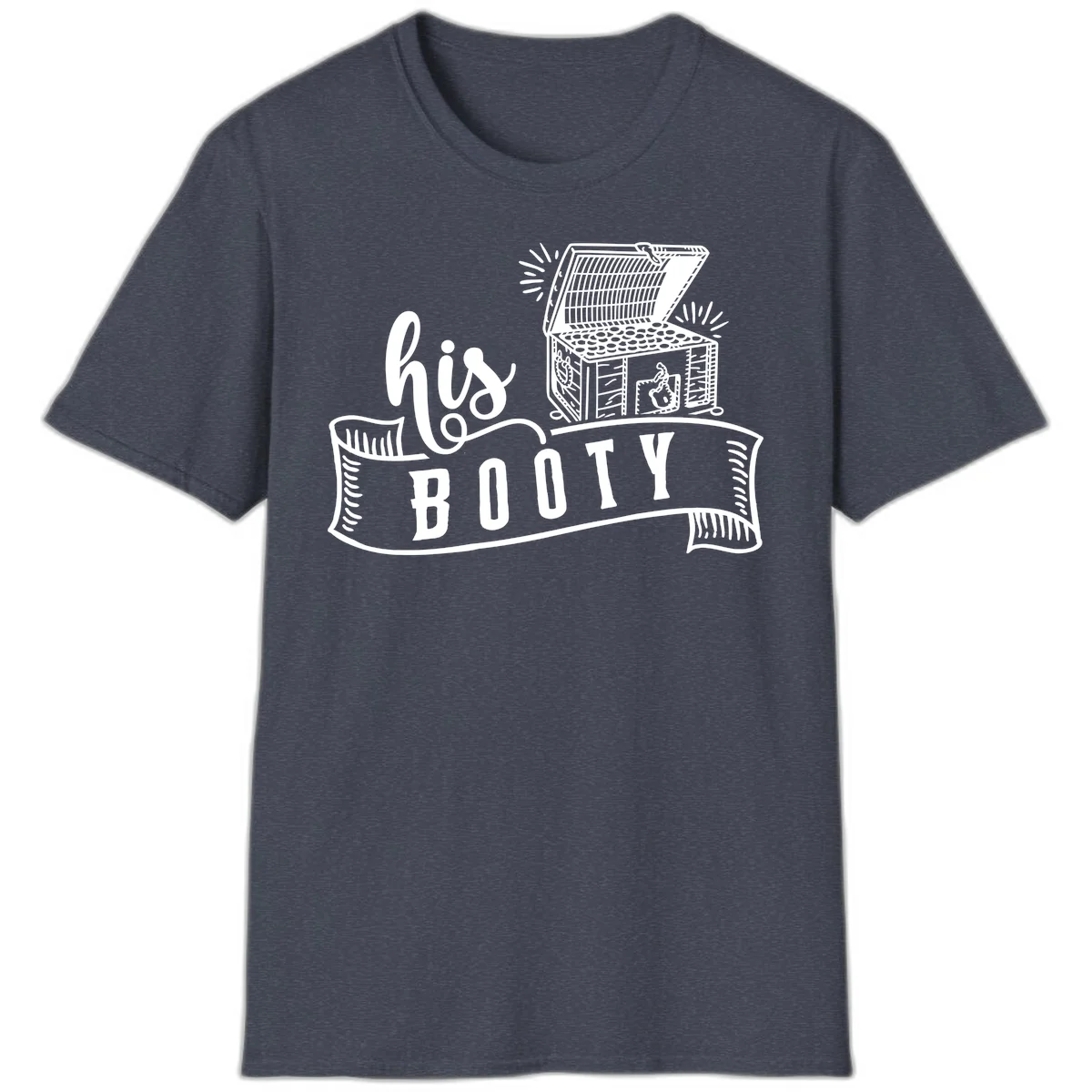 His Booty Treasure Chest Cruise T-Shirt in Heather Navy