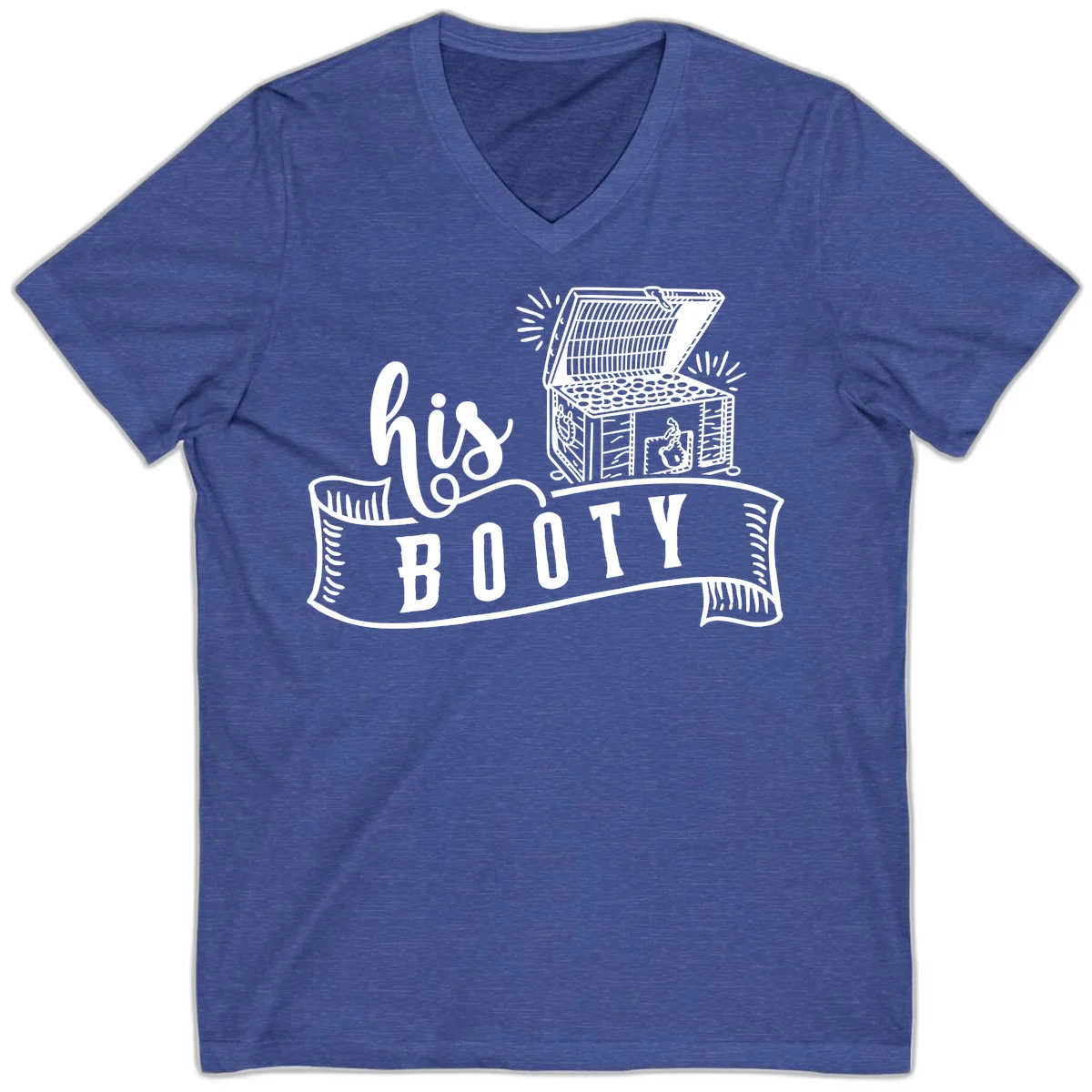 His Booty Treasure Chest Cruise V-Neck in Heather True Royal
