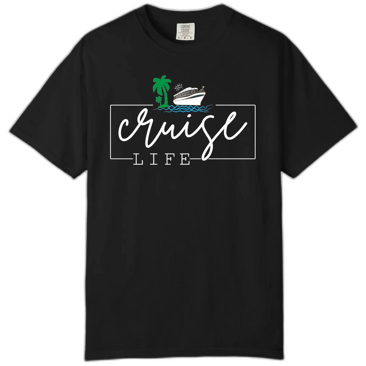 Cruising Life Tropical Getaway Comfort Color Tee in Black