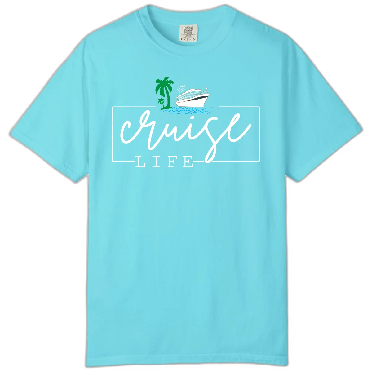 Cruising Life Tropical Getaway Comfort Color Tee in Lagoon Blue