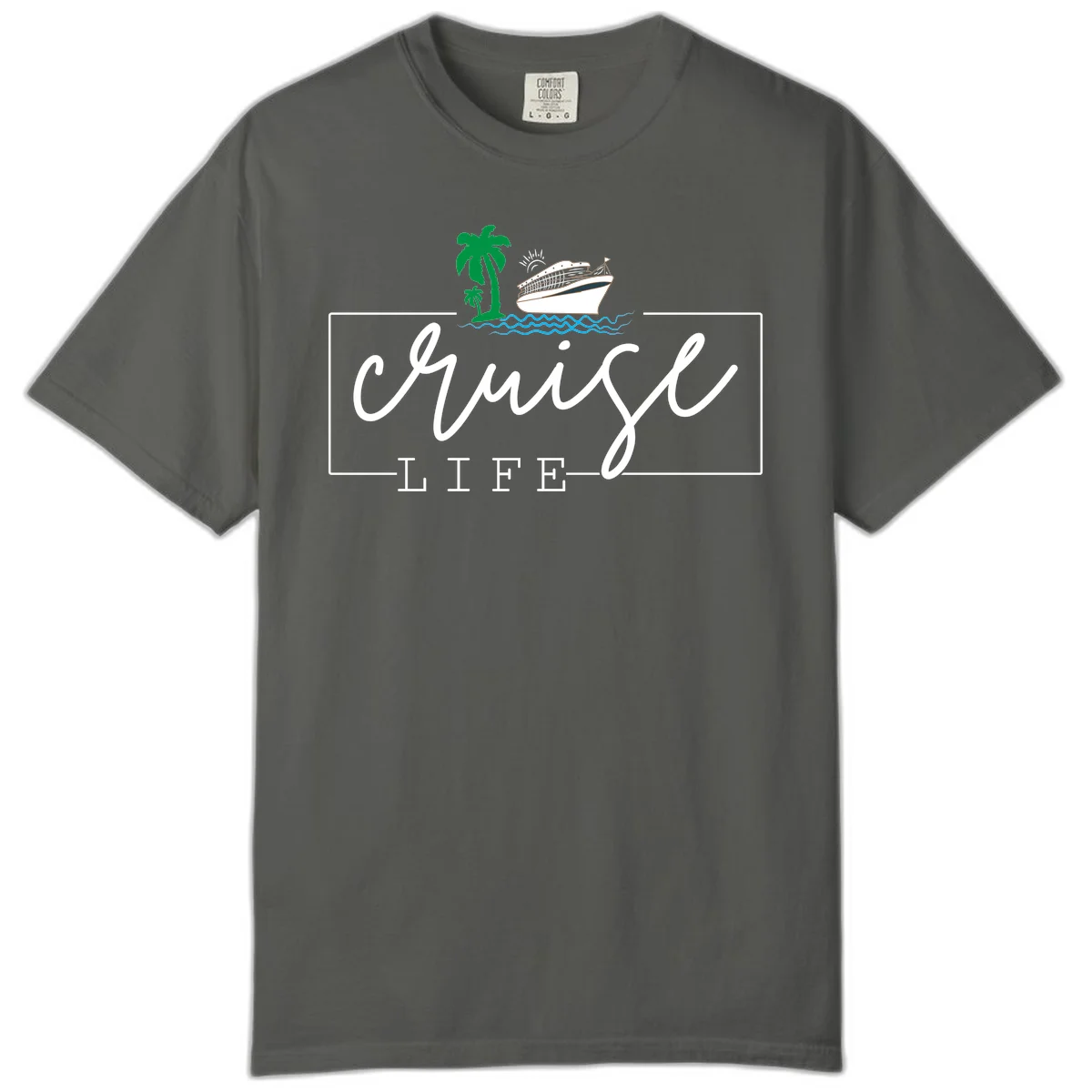 Cruising Life Tropical Getaway Comfort Color Tee in Pepper