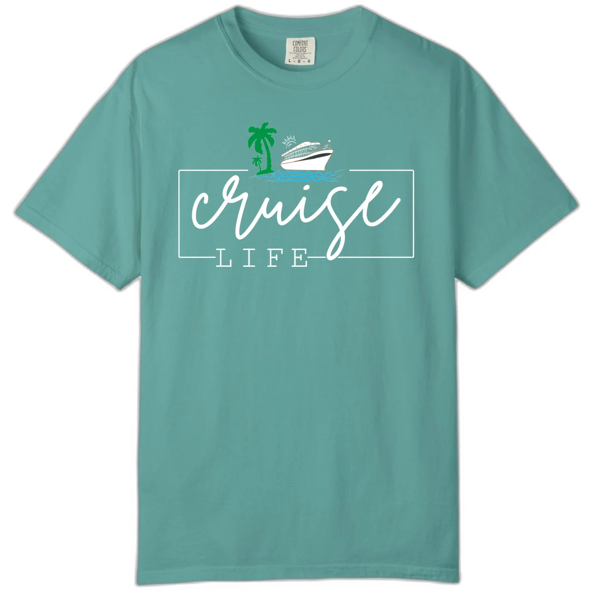 Cruising Life Tropical Getaway Comfort Color Tee in Seafoam