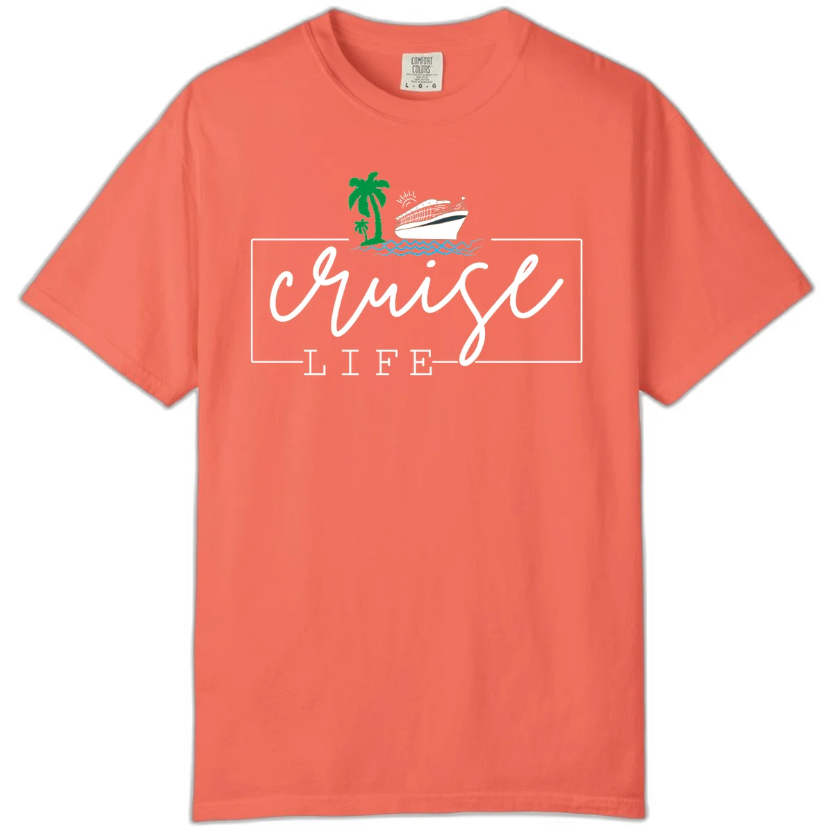 Cruising Life Tropical Getaway Comfort Color Tee in Bright Salmon
