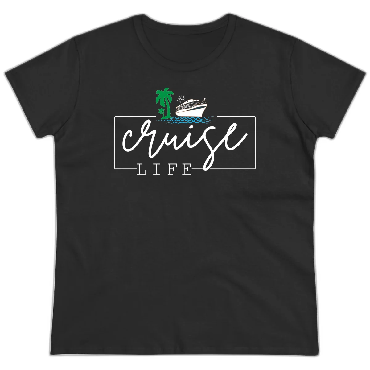 Cruising Life Tropical Getaway Ladies Tee in Black